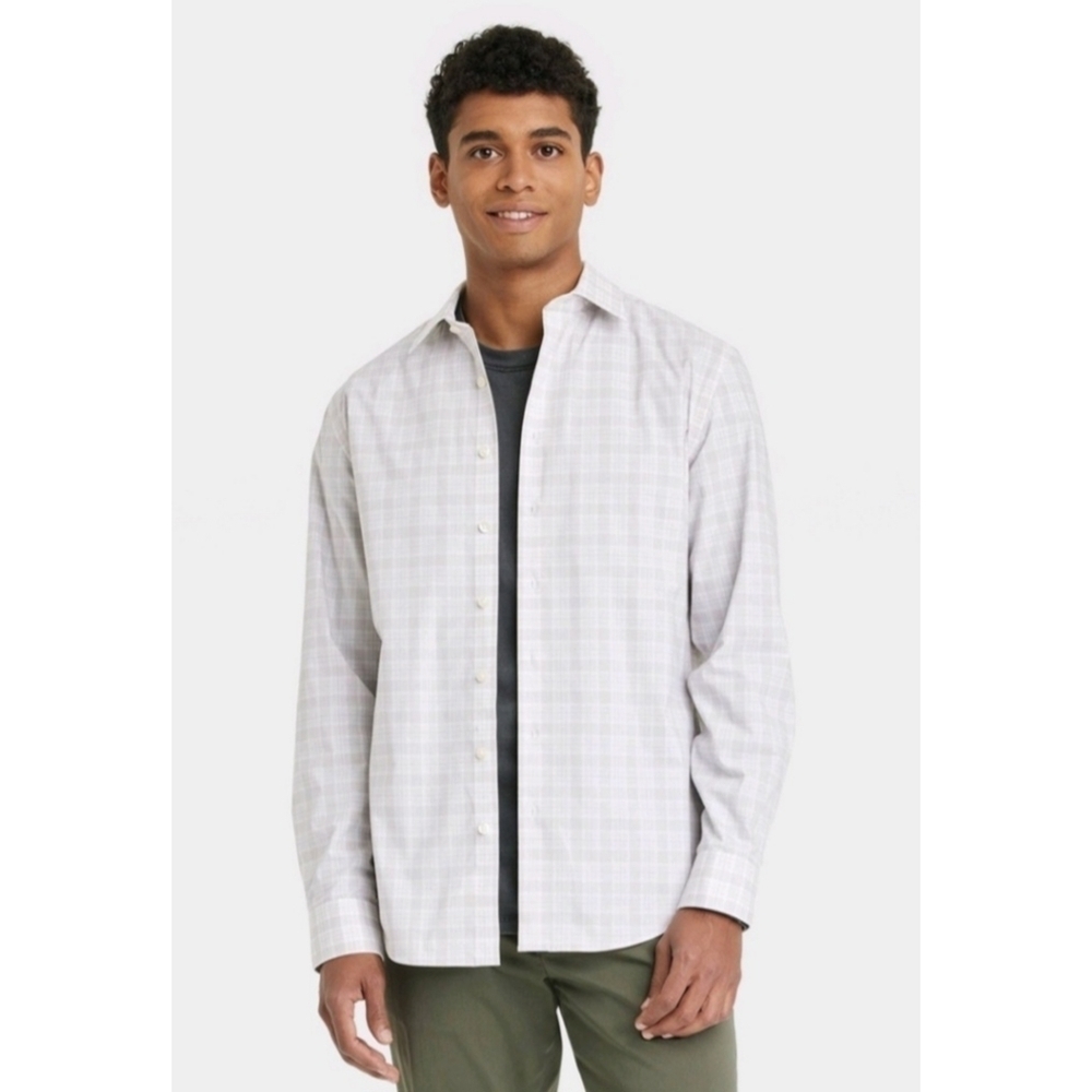 NEW Goodfellow & Co. Standard Fit Checkered Collared Button Down Shirt